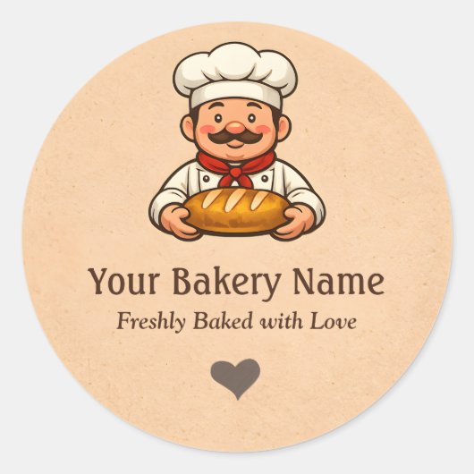 Custom Bakery logo Sticker - Chef Bread Logo ラウンドシール (正面)