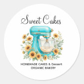 Custom Bakery Sticker – Vintage Mixer & Sunflowers ラウンドシール (正面)