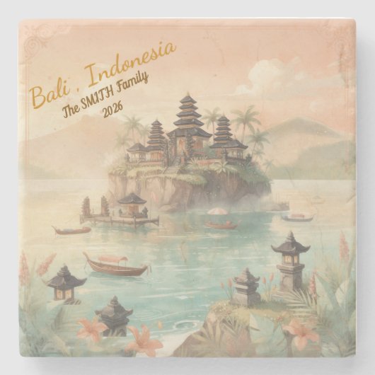 Custom Bali Indonesia Family Travel Keepsake ストーンコースター (正面)