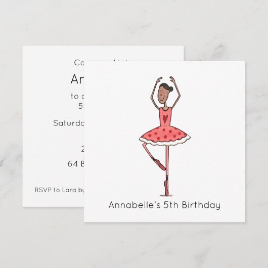 Custom Ballerina Birthday Invitation (正面/裏面)