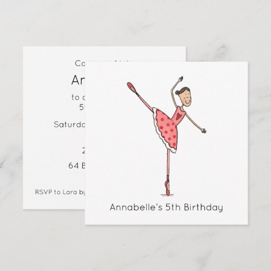 Custom Ballerina Birthday Invitation (正面/裏面)