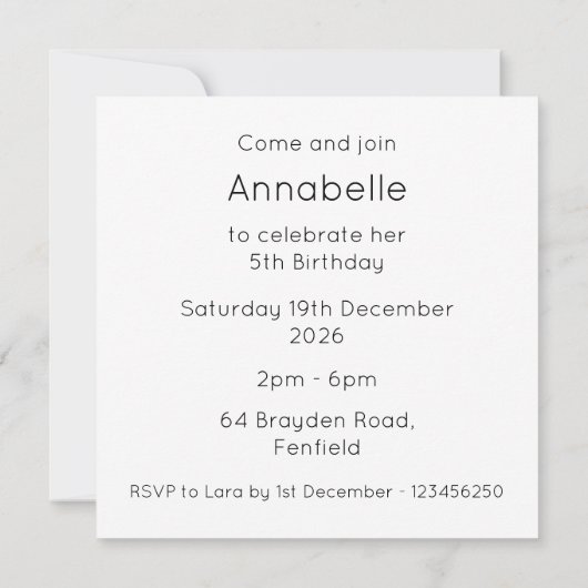 Custom Ballerina Birthday Invitation (裏面)