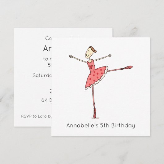 Custom Ballerina Birthday Invitation (正面/裏面)