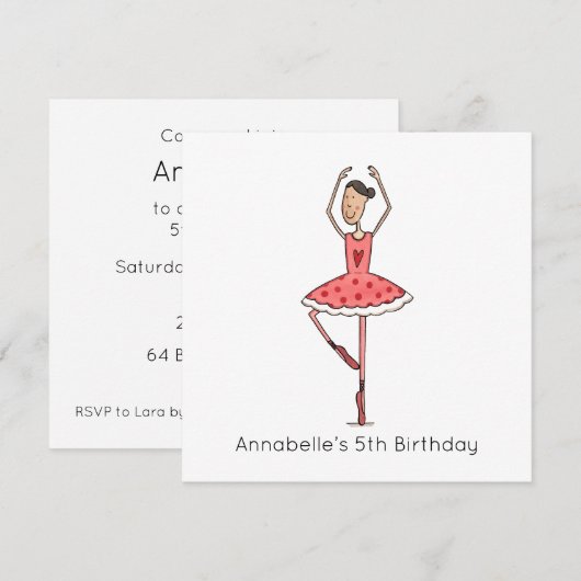 Custom Ballerina Birthday Invitation (正面/裏面)