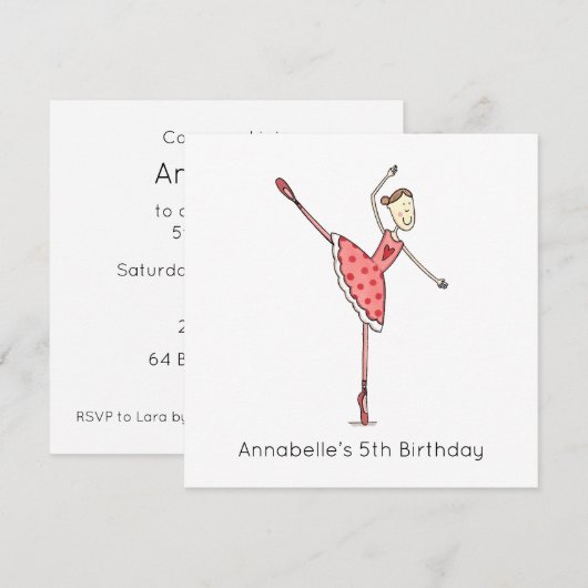 Custom Ballerina Birthday Invitation (正面/裏面)