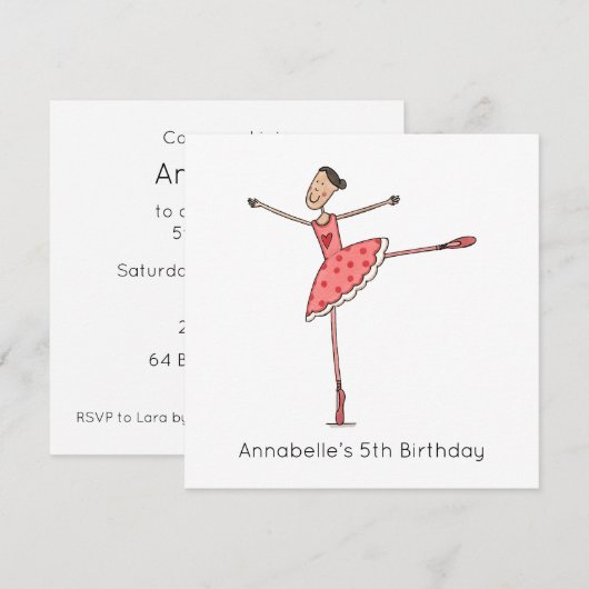 Custom Ballerina Birthday Invitation (正面/裏面)