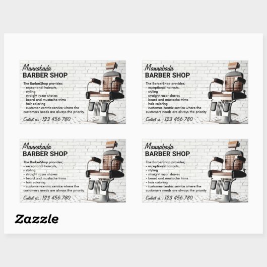 Custom Barber Logo Custom Typography Classic 長方形シール (シート)