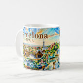 Custom Barcelona Spain Watercolor Park Guell Retro コーヒーマグカップ (正面左)