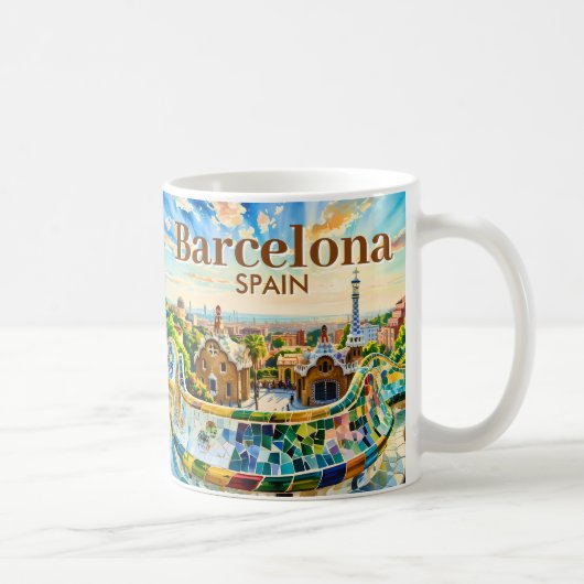 Custom Barcelona Spain Watercolor Park Guell Retro コーヒーマグカップ (右)