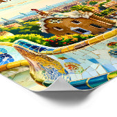 Custom Barcelona Spain Watercolor Park Guell Retro ポスター (角)