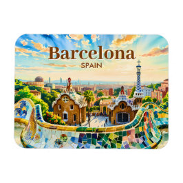 Custom Barcelona Spain Watercolor Park Guell Retro マグネット