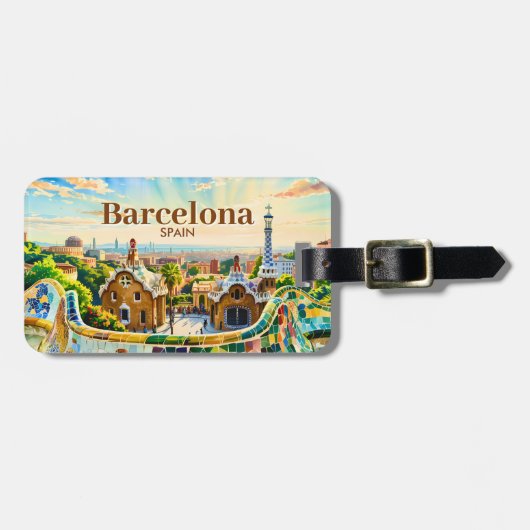 Custom Barcelona Spain Watercolor Park Guell Retro ラゲッジタグ (正面横)