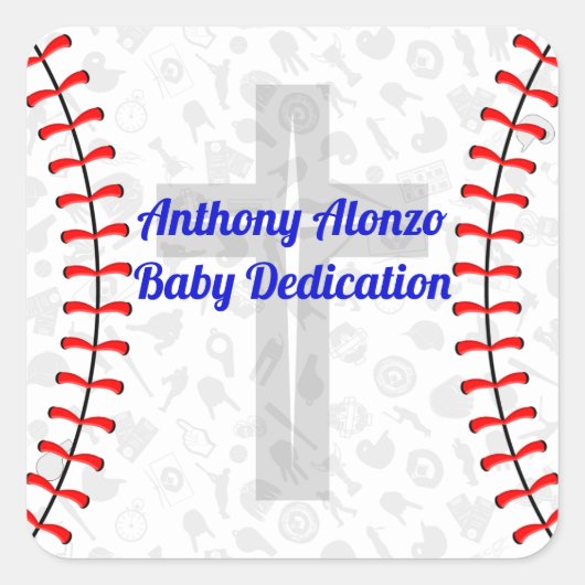 Custom Baseball Baby Dedication w/ Cross スクエアシール (正面)