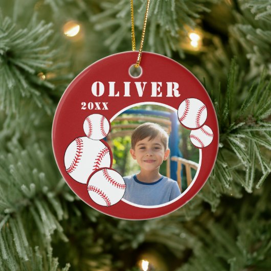 Custom Baseball Ball Red Sports Photo セラミックオーナメント (ツリー)