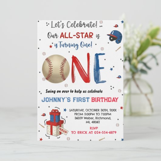 Custom Baseball Birthday Party Invitation 招待状 (スタンド正面)