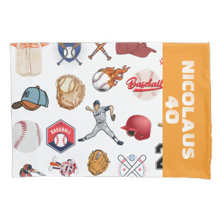 Custom Baseball coach pattern in white and orange 枕カバー