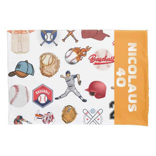 Custom Baseball coach pattern in white and orange 枕カバー (正面)