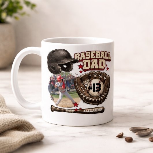 Custom Baseball Dad Photo Name コーヒーマグカップ