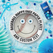 Custom Baseball Party BLUE EYES Happy Face ペーパープレート (パーティー)