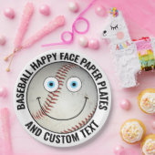 Custom Baseball Party BLUE EYES Happy Face ペーパープレート (パーティー)