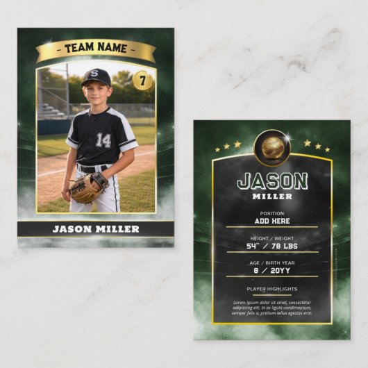 Custom Baseball Trading Card, Green Gold Stadium  コーリングカード (正面/裏面)