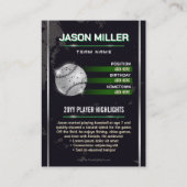 Custom Baseball Trading Card, Green Power Player コーリングカード (裏面)