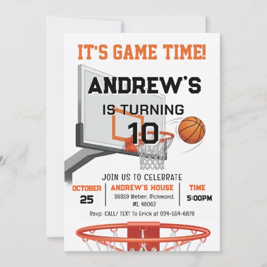 Custom Basketball Birthday with Photo Invitation 招待状 (正面)