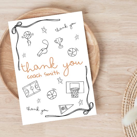 Custom Basketball Coach Thank you Card Doodle サンキューカード