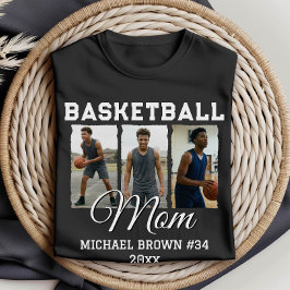 Custom Basketball Mom 3 Photo Collage Name Number Tシャツ