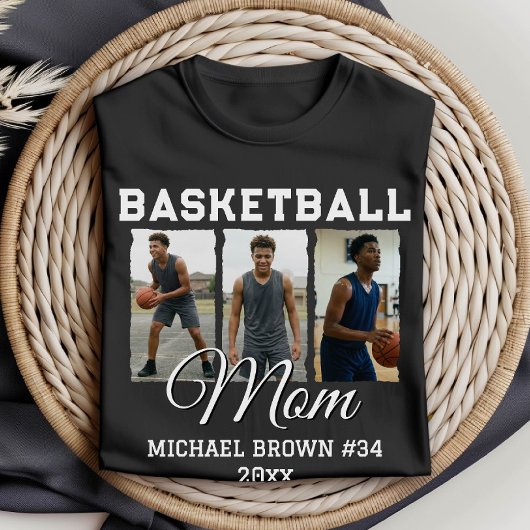 Custom Basketball Mom 3 Photo Collage Name Number Tシャツ
