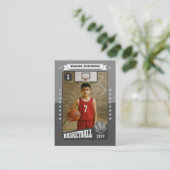 Custom Basketball Trading Card, Gray Retro Player コーリングカード (スタンド正面)