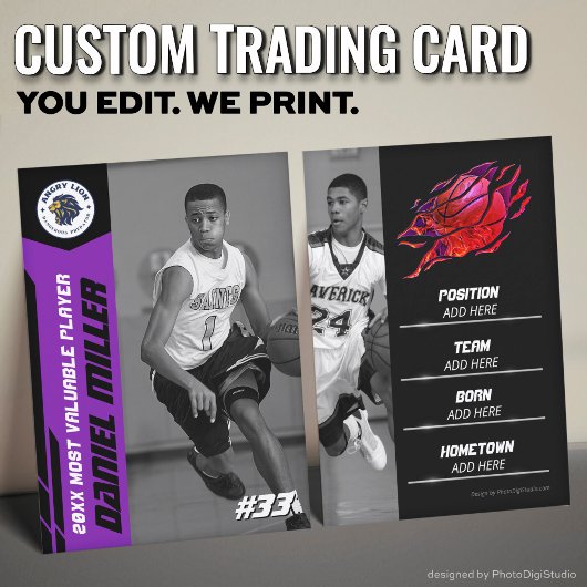 Custom Basketball Trading Card, Purple MVP Card コーリングカード
