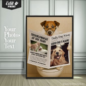 Custom Bathroom Decor, Editable Dog with Newspaper ポスター