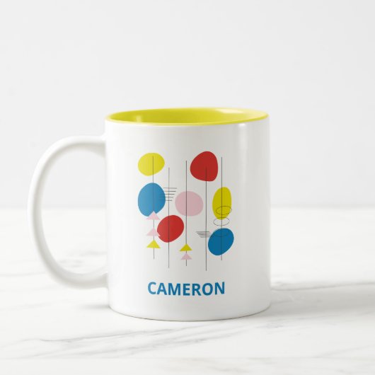 Custom Bauhaus Geometric Modernist Name ツートーンマグカップ (左)