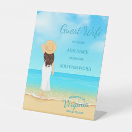Custom Beach House Guest WiFi Pedestal Sign 台座サイン