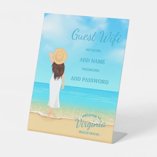 Custom Beach House Guest WiFi Pedestal Sign 台座サイン (正面)