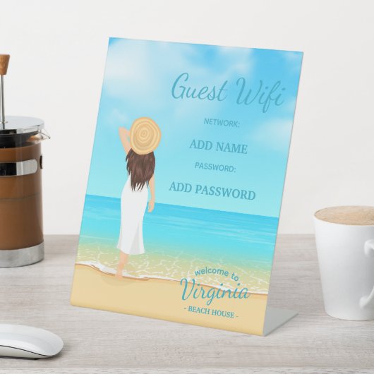 Custom Beach House Guest WiFi Pedestal Sign 台座サイン (インサイチュ)