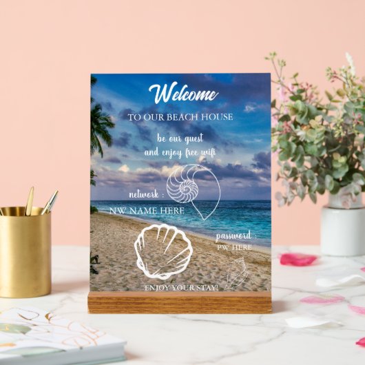 Custom Beach House Rentals Home Wifi Instructions  アクリルサイン (ウェディング)