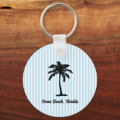 Custom Beach Palm Tree Nautical Blue Stripe キーホルダー (正面)