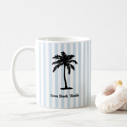 Custom Beach Palm Tree Nautical Stripe コーヒーマグカップ (ドーナツ)