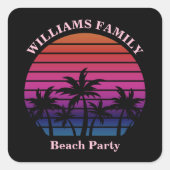 Custom Beach Party Tropical Sunset Palm Trees スクエアシール (正面)