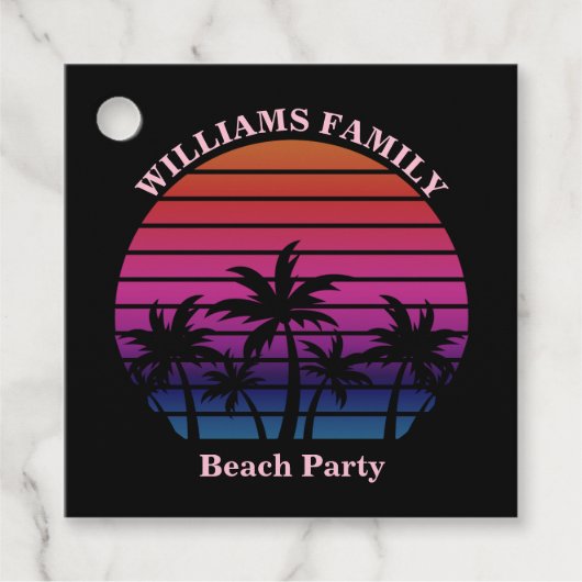 Custom Beach Party Tropical Sunset Palm Trees フェイバータグ (正面)