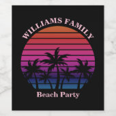 Custom Beach Party Tropical Sunset Palm Trees ワインラベル (シングルラベル)