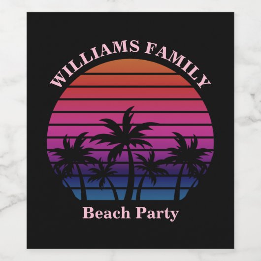 Custom Beach Party Tropical Sunset Palm Trees ワインラベル (シングルラベル)