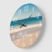 Custom Beach Photo and Text ラージ壁時計 (傾斜)