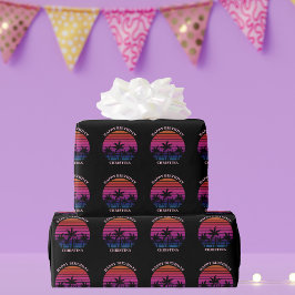 Custom Beach Sunset Palm Trees Birthday ラッピングペーパー