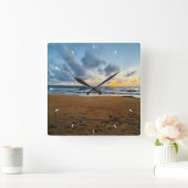 Custom Beach Sunset Wall Clock Ocean Waves Sand  スクエア壁時計 (ホーム)