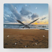 Custom Beach Sunset Wall Clock Ocean Waves Sand  スクエア壁時計 (正面)