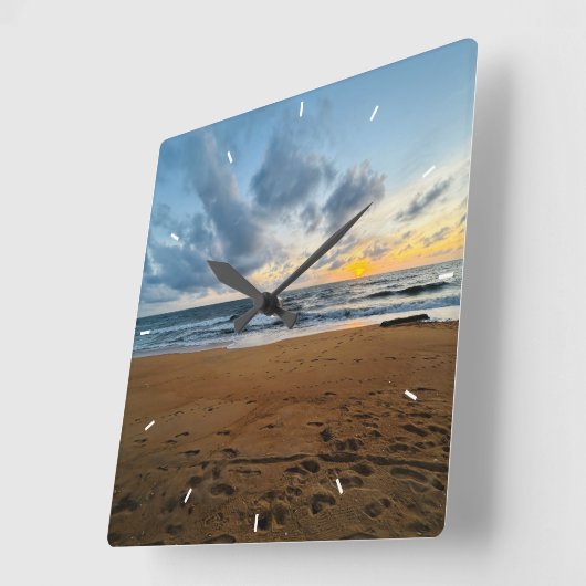 Custom Beach Sunset Wall Clock Ocean Waves Sand  スクエア壁時計 (傾斜)