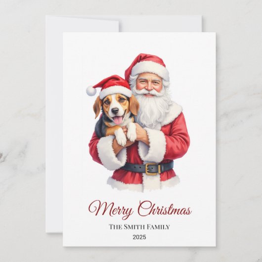 Custom Beagle Dog Santa Claus Christmas シーズンカード (正面)